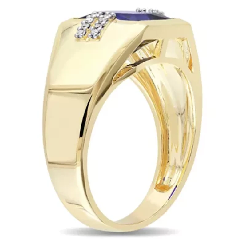 Lab Created 1/10 ct. t.w. Diamond and Blue Sapphire Men's Ring 10K Yellow Gold