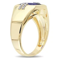Lab Created 1/10 ct. t.w. Diamond and Blue Sapphire Men's Ring 10K Yellow Gold