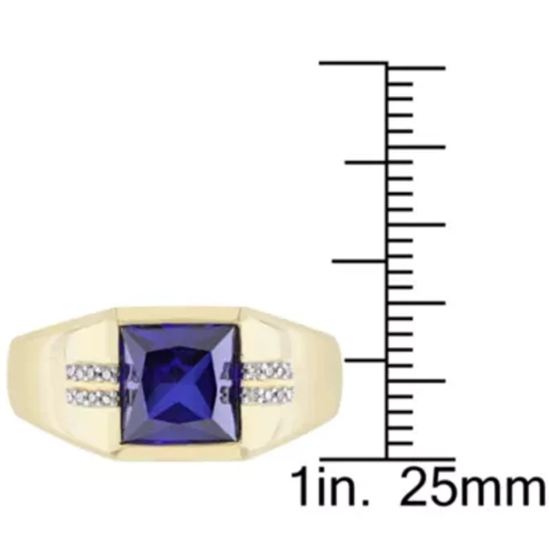 Lab Created 1/10 ct. t.w. Diamond and Blue Sapphire Men's Ring 10K Yellow Gold