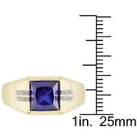 Lab Created 1/10 ct. t.w. Diamond and Blue Sapphire Men's Ring 10K Yellow Gold
