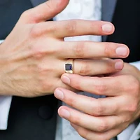 Lab Created 1/10 ct. t.w. Diamond and Blue Sapphire Men's Ring 10K Yellow Gold