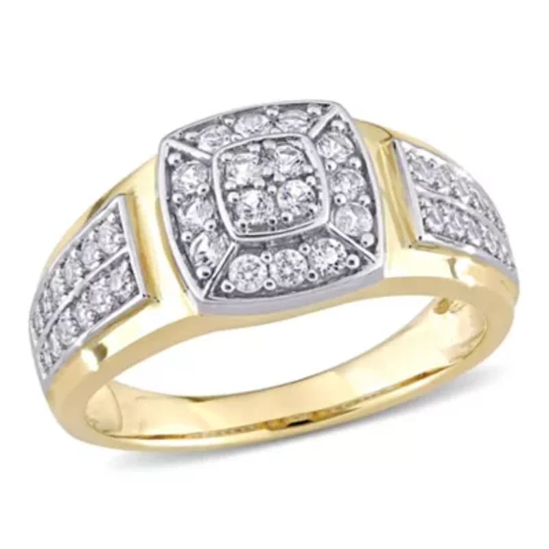 Lab Created White Sapphire Men's Ring 10K Two-Tone Gold