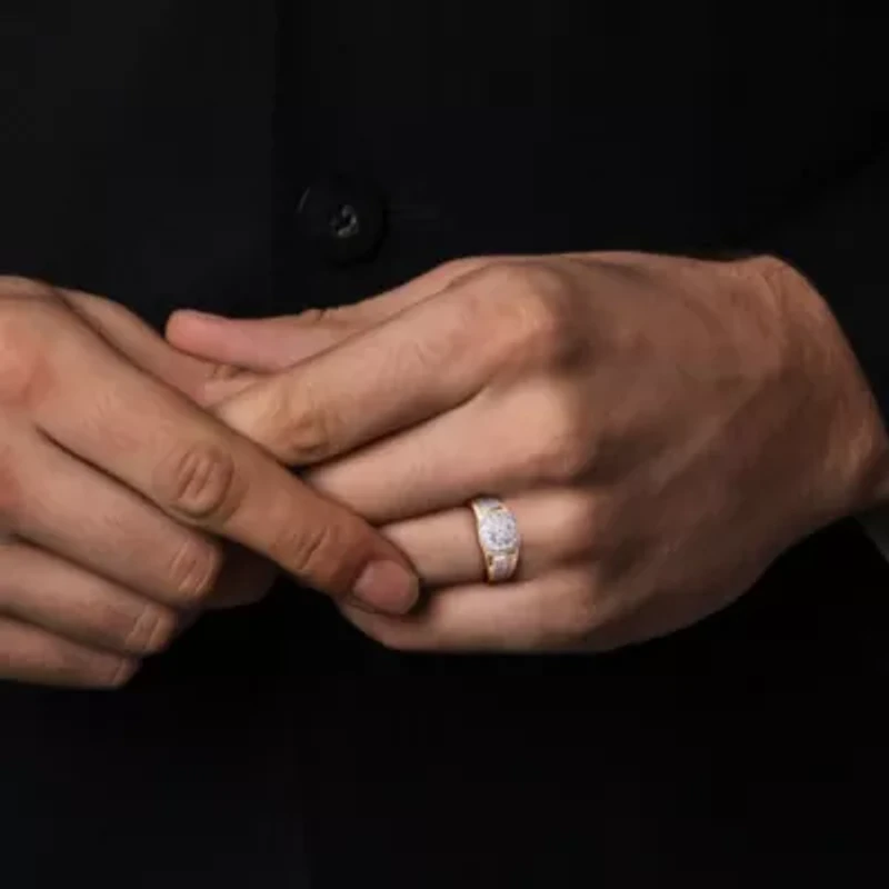 Lab Created White Sapphire Men's Ring 10K Two-Tone Gold
