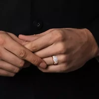 Lab Created White Sapphire Men's Ring 10K Two-Tone Gold