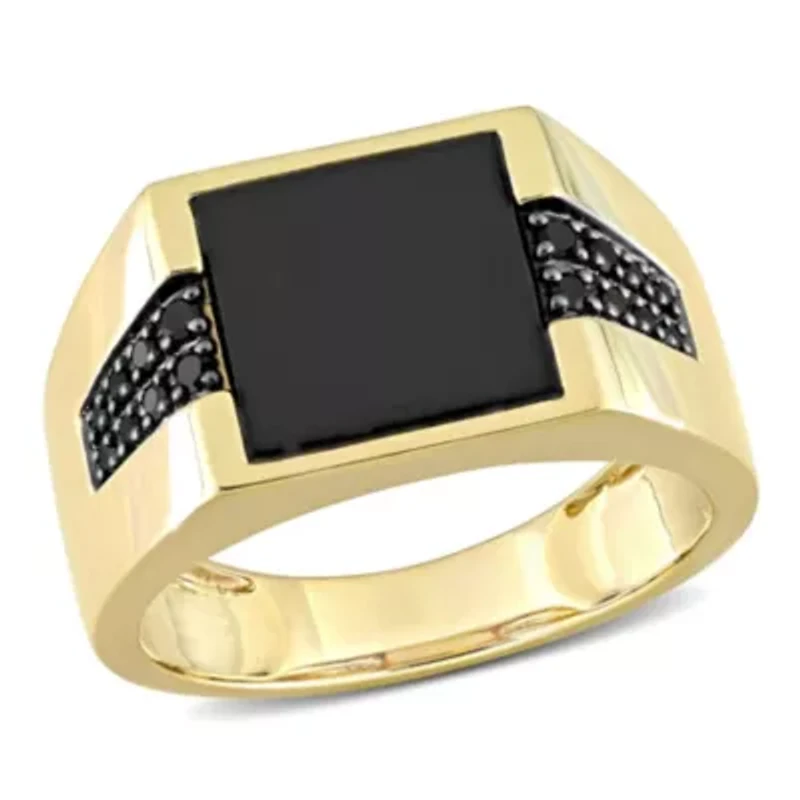 1/6 ct. t.w. Black Diamond and Onyx Men's Ring 10K Yellow Gold