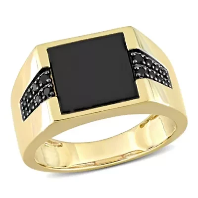 1/6 ct. t.w. Black Diamond and Onyx Men's Ring 10K Yellow Gold