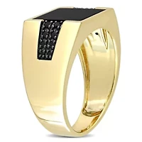 1/6 ct. t.w. Black Diamond and Onyx Men's Ring 10K Yellow Gold