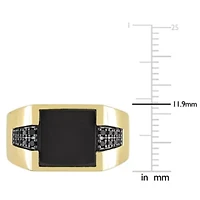 1/6 ct. t.w. Black Diamond and Onyx Men's Ring 10K Yellow Gold