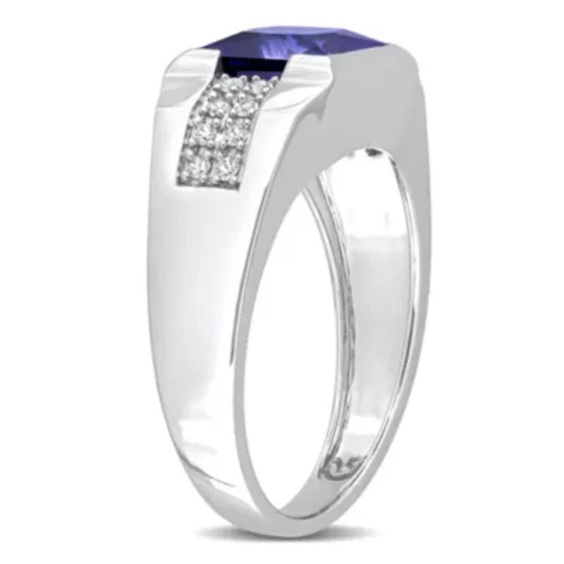 Lab Created Blue and White Sapphire Men's Ring 10K Gold