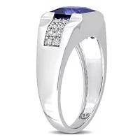 Lab Created Blue and White Sapphire Men's Ring 10K Gold
