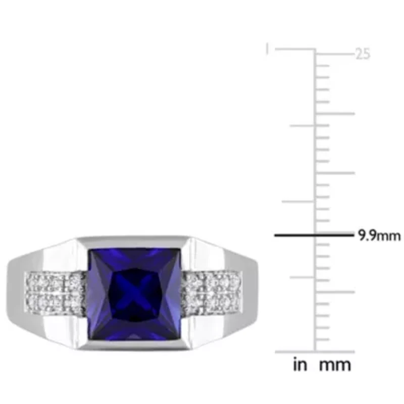 Lab Created Blue and White Sapphire Men's Ring 10K Gold
