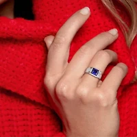 Lab Created Blue and White Sapphire Men's Ring 10K Gold