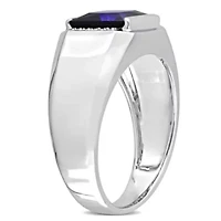 Lab Created 1/10 ct. t.w. Diamond and Blue Sapphire Men's Ring 10K White Gold