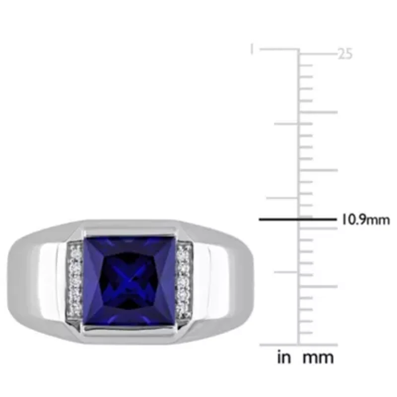 Lab Created 1/10 ct. t.w. Diamond and Blue Sapphire Men's Ring 10K White Gold