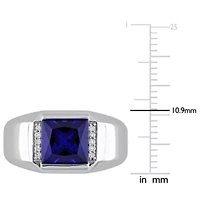 Lab Created 1/10 ct. t.w. Diamond and Blue Sapphire Men's Ring 10K White Gold
