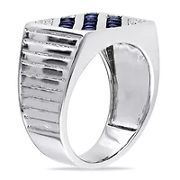 Blue and White Sapphire Men's Ring Sterling Silver