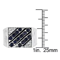 Blue and White Sapphire Men's Ring Sterling Silver
