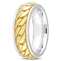 Ribbed Design Men's Ring Sterling Silver with Yellow Gold Plated