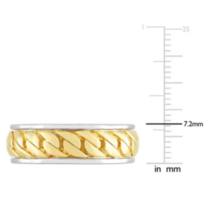 Ribbed Design Men's Ring Sterling Silver with Yellow Gold Plated