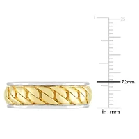 Ribbed Design Men's Ring Sterling Silver with Yellow Gold Plated