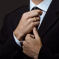 Ribbed Design Men's Ring Sterling Silver with Yellow Gold Plated