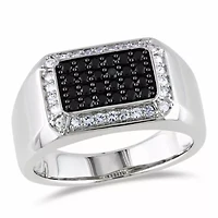 Black Spinel and White Sapphire Men's Ring Sterling Silver with Rhodium Plated