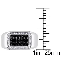Black Spinel and White Sapphire Men's Ring Sterling Silver with Rhodium Plated