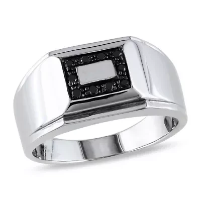 1/10 ct. t.w. Black Diamond Men's Ring Sterling Silver with Rhodium Plated