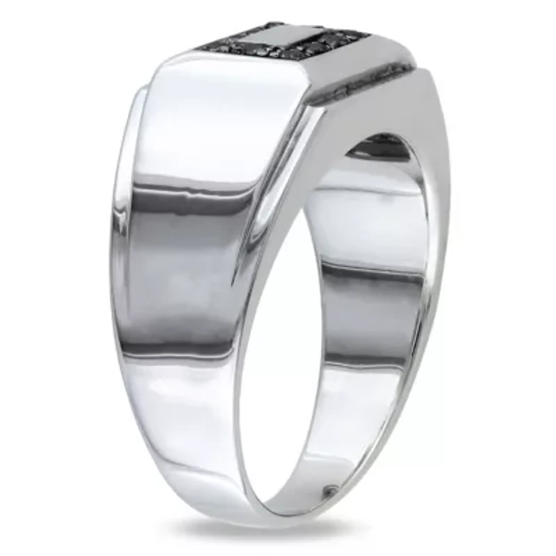 1/10 ct. t.w. Black Diamond Men's Ring Sterling Silver with Rhodium Plated