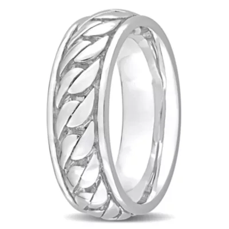 Ribbed Design Men's Ring Sterling Silver