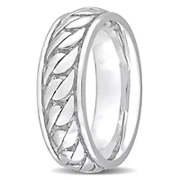 Ribbed Design Men's Ring Sterling Silver