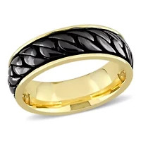 Ribbed Design Men's Ring Yellow Plated Sterling Silver with Black Rhodium