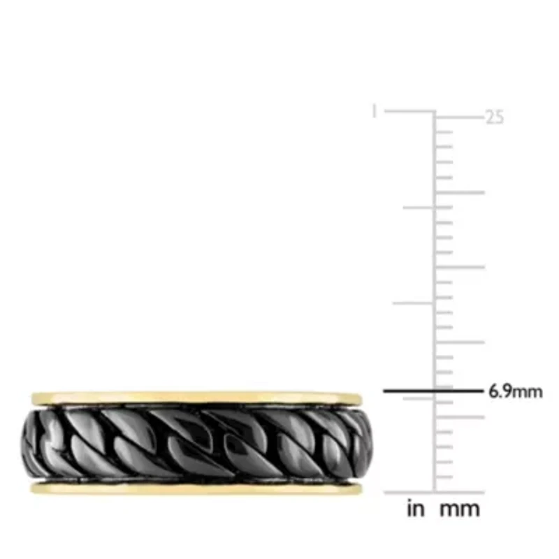 Ribbed Design Men's Ring Yellow Plated Sterling Silver with Black Rhodium