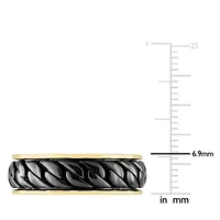 Ribbed Design Men's Ring Yellow Plated Sterling Silver with Black Rhodium