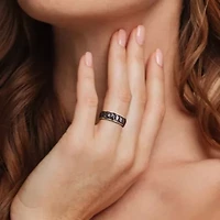 Ribbed Design Men's Ring Yellow Plated Sterling Silver with Black Rhodium