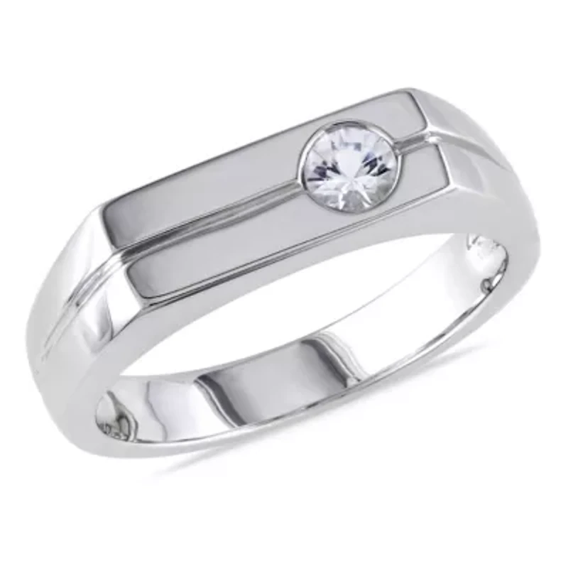 White Sapphire Men's Ring Sterling Silver