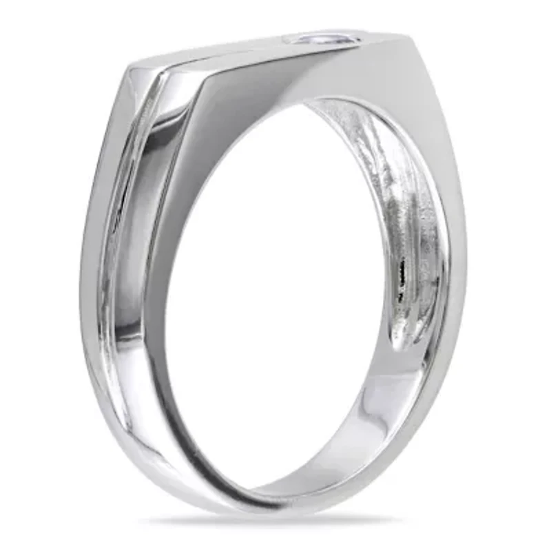 White Sapphire Men's Ring Sterling Silver