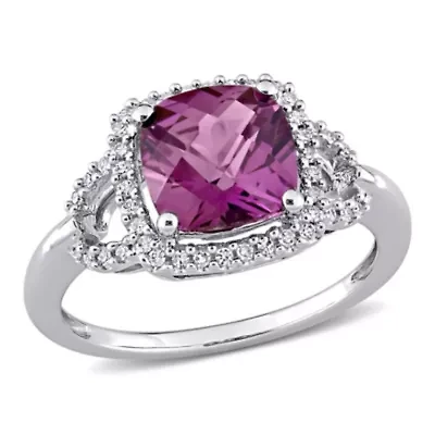 Simulated Alexandrite and 1/6 ct. t.w. Diamond Halo Ring 10K White Gold
