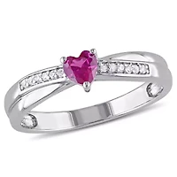 Lab Created Ruby and Diamond Accent Heart Ring Sterling Silver