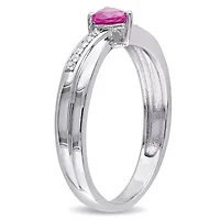 Lab Created Ruby and Diamond Accent Heart Ring Sterling Silver