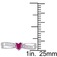 Lab Created Ruby and Diamond Accent Heart Ring Sterling Silver