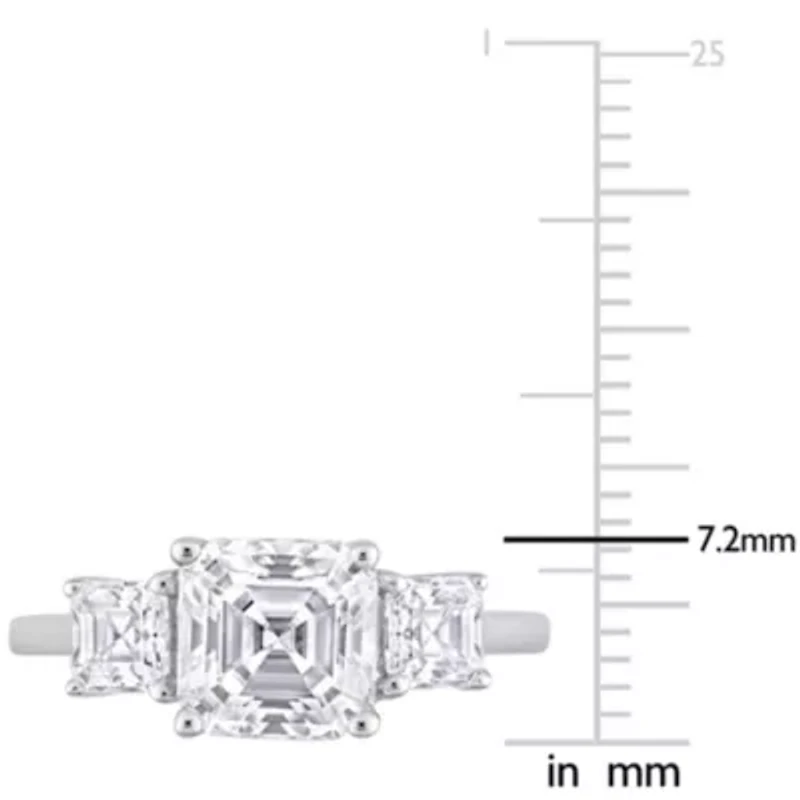 Lab Created White Moissanite 3-Stone Ring Sterling Silver