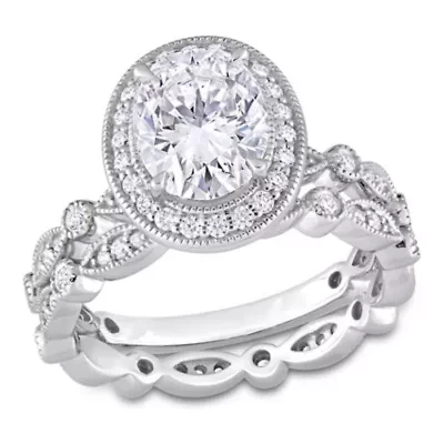 Lab Created White Moissanite Bridal Ring Set 10K Gold