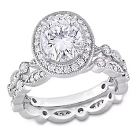 Lab Created White Moissanite Bridal Ring Set 10K Gold