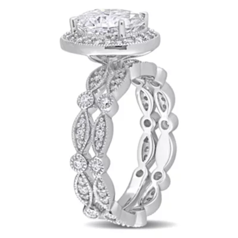 Lab Created White Moissanite Bridal Ring Set 10K Gold