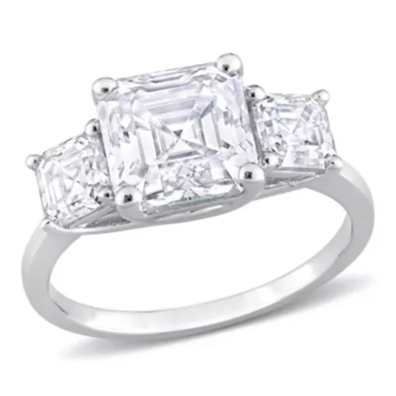 Lab Created White Moissanite 3-Stone Ring Sterling Silver