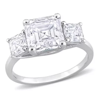 Lab Created White Moissanite 3-Stone Ring Sterling Silver