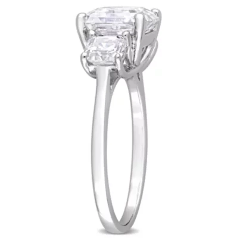Lab Created White Moissanite 3-Stone Ring Sterling Silver