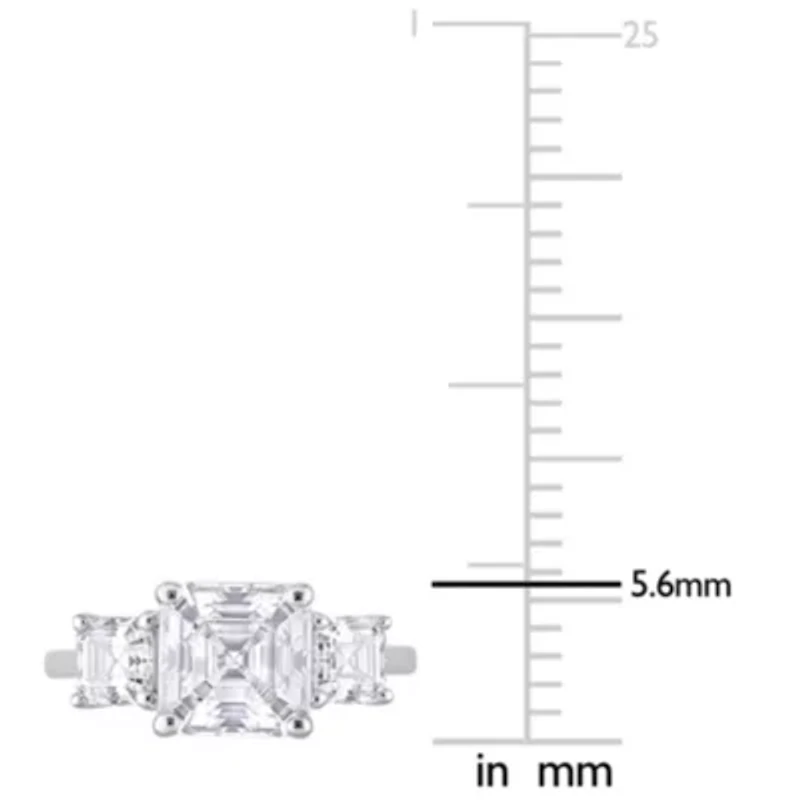 Lab Created White Moissanite 3-Stone Ring Sterling Silver