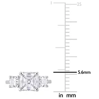 Lab Created White Moissanite 3-Stone Ring Sterling Silver